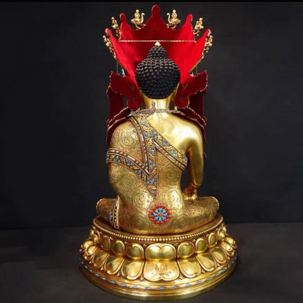 尼泊尔西藏工艺 藏传密宗真金色等身像觉悟觉沃佛纯铜錾刻