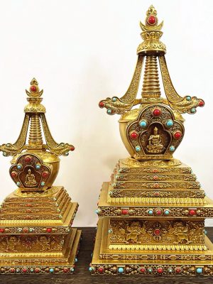 藏传尼泊尔密宗全鎏金纯铜舍利塔加厚藏式佛塔方塔精工款