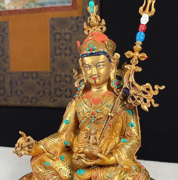 藏村彩珠镶嵌《莲花生大士》铜佛像