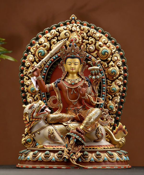 8db92c4f06aa47ffbe24ce8ab10b9271.jpeg~tplv-a9rns2rl98-image_pre_watermark_1_5b 释迦族工艺彩绘骑狮文殊菩萨佛像坐像尼泊尔进口手工铜像
