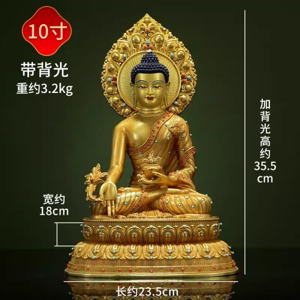 O1CN019J3h9I1LC2sf1LI3L_!!152211262 藏传全鎏金《药师佛》宝石镶嵌精工铜雕铜佛像