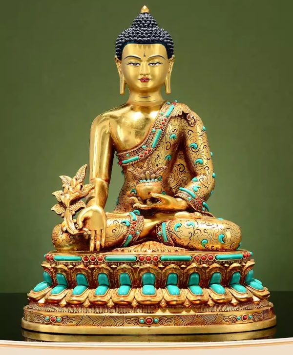 O1CN01XEqGhi1LC2omM7upq_!!152211262 藏传彩珠镶嵌《药师佛》室内家用全鎏金铜佛像摆件