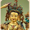 藏传宝石镶嵌《文殊菩萨》松石彩珠《文殊师利》桌面铜佛像