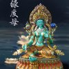 尼泊尔西藏工艺 藏传密宗彩绘绿度母纯铜手工錾刻
